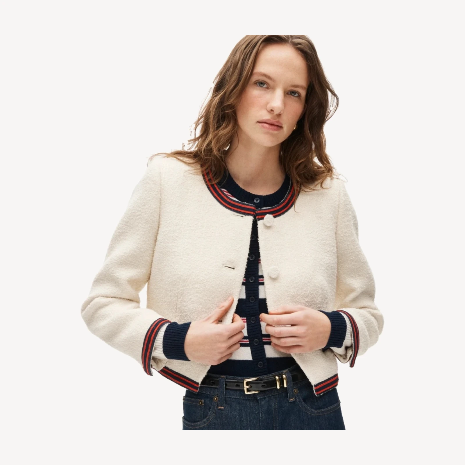 Contrast-trim lady jacket in bouclé tweed