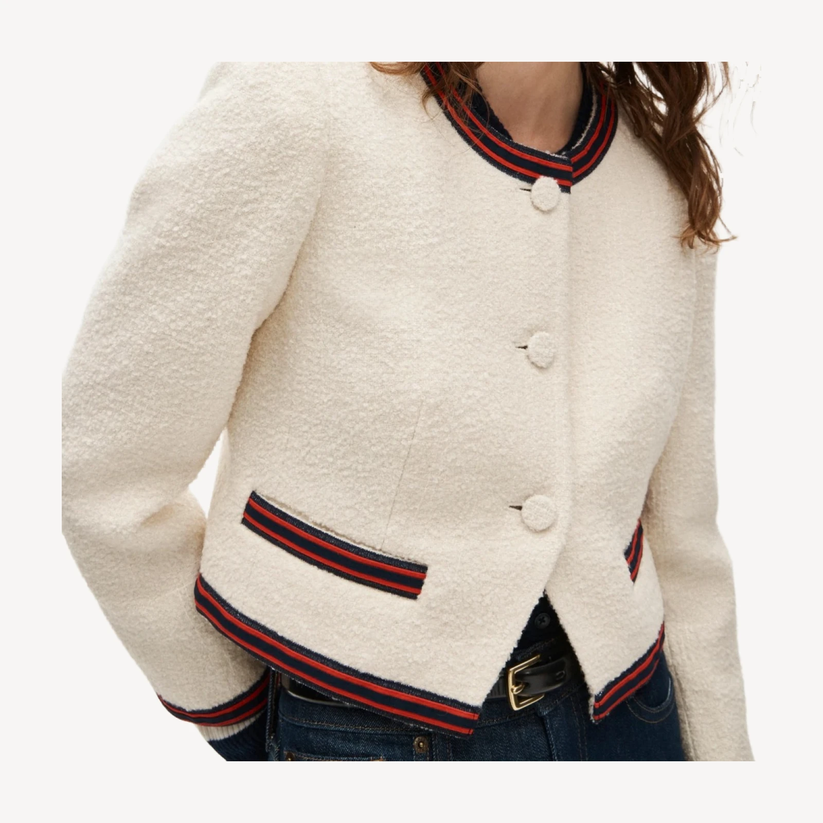 Contrast-trim lady jacket in bouclé tweed
