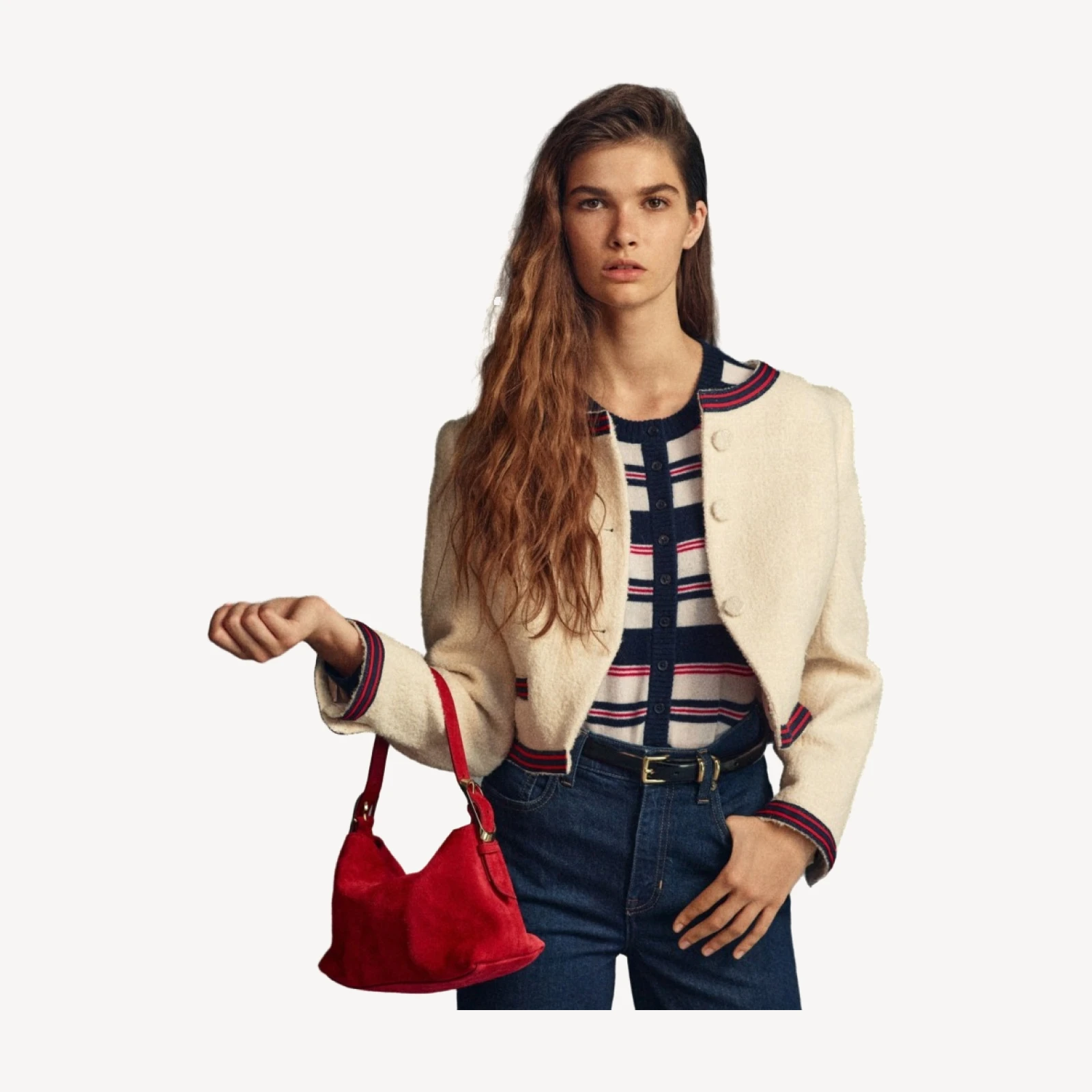 Contrast-trim lady jacket in bouclé tweed