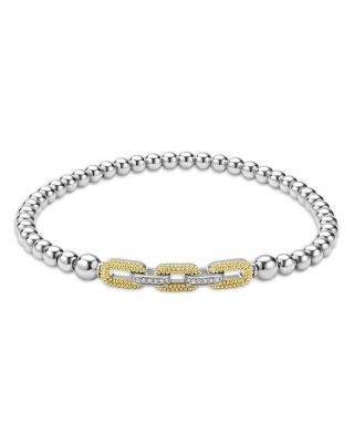 Lagos 18K Yellow Gold & Sterling Silver Caviar Lux Diamond Beaded Stretch Bracelet - Exclusive