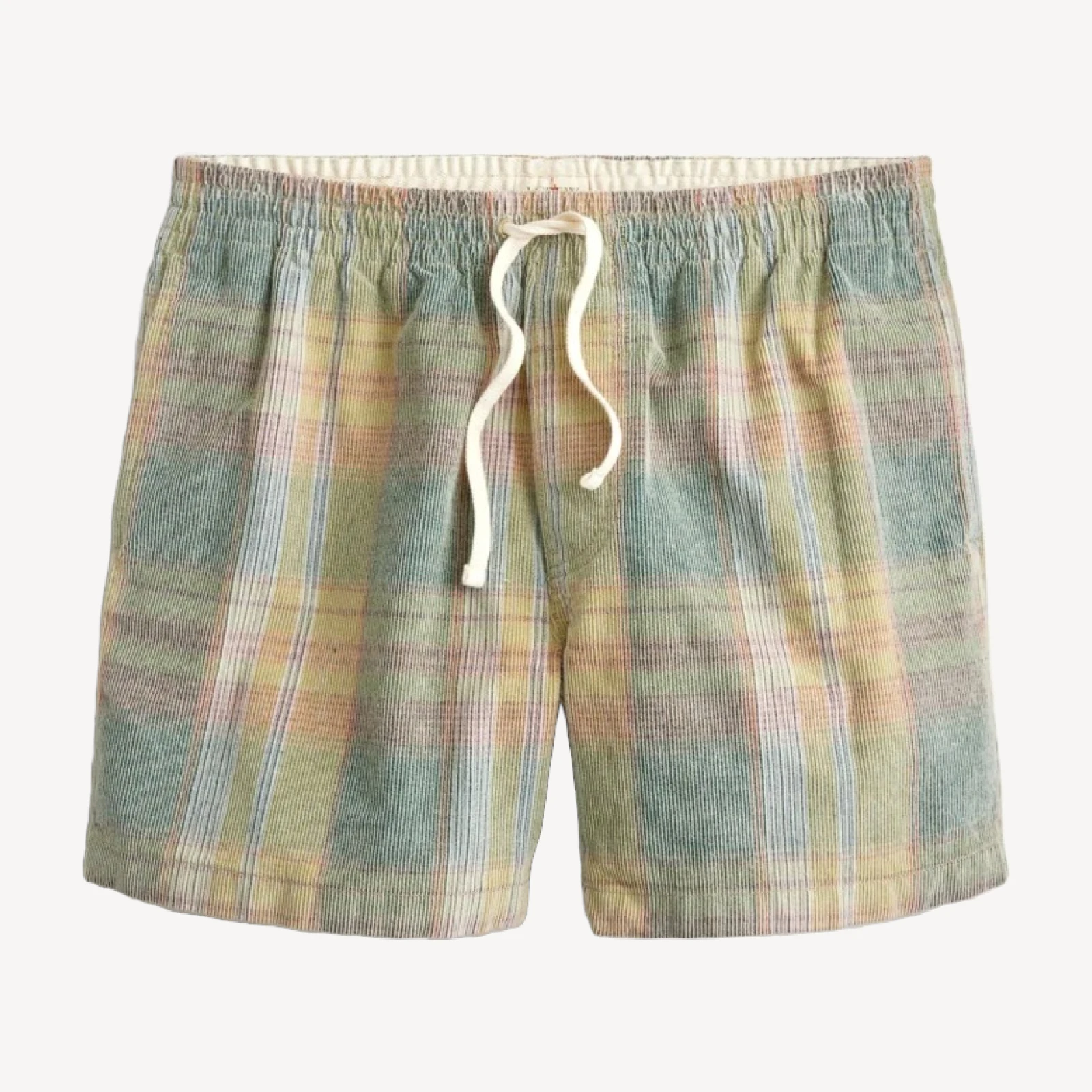 5" everyday drawstring short in plaid corduroy
