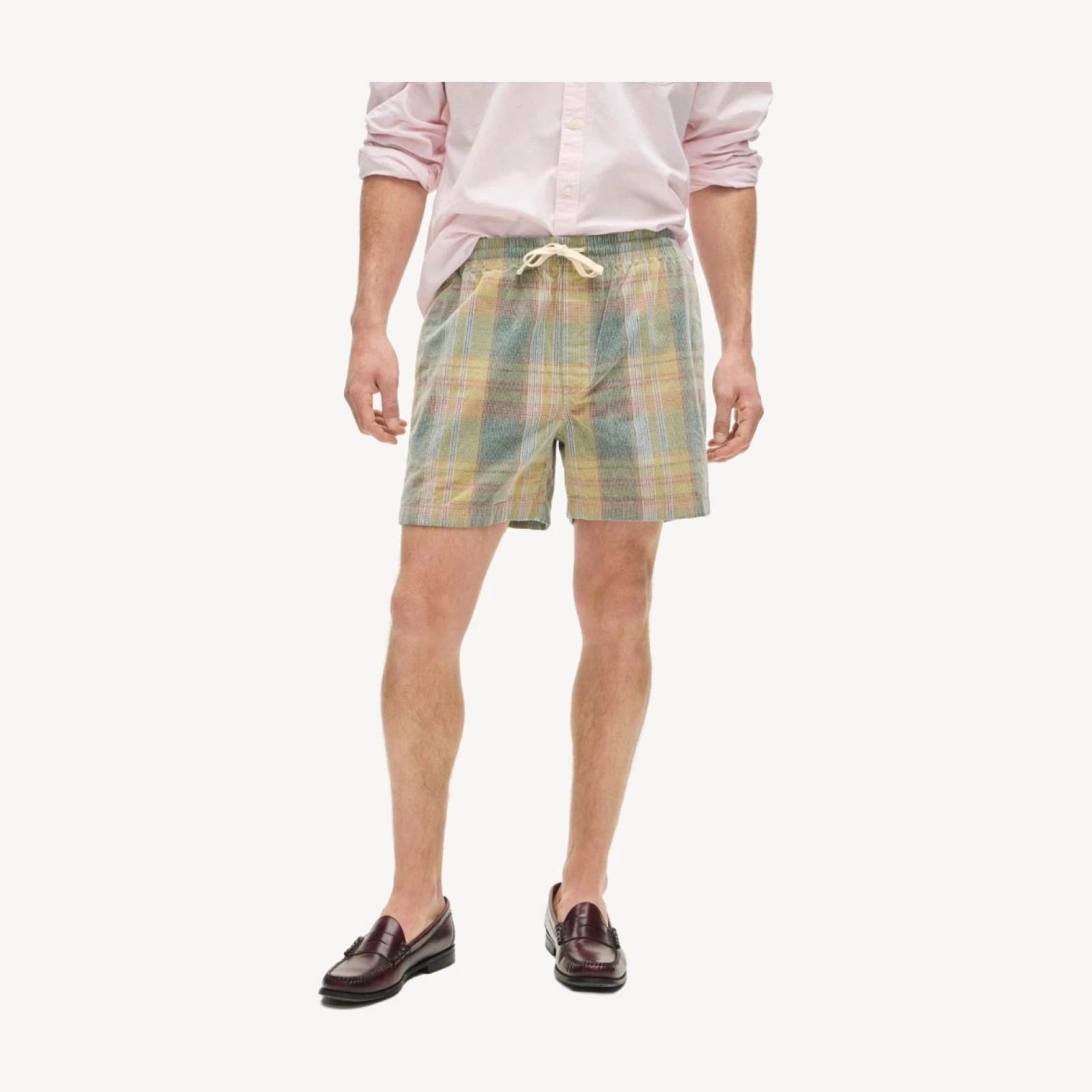 5" everyday drawstring short in plaid corduroy