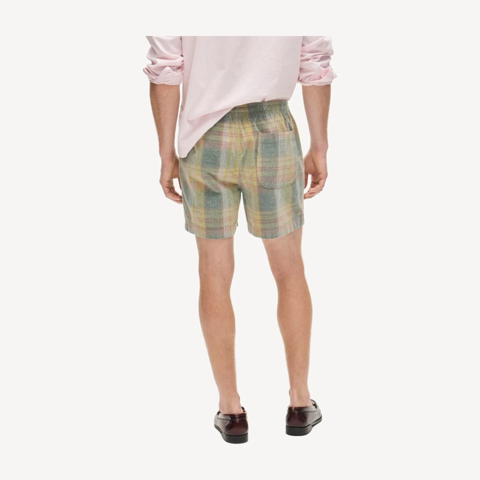 5" everyday drawstring short in plaid corduroy