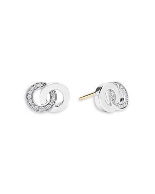 Lagos Sterling Silver Signature Caviar Diamond Interlocking Stud Earrings