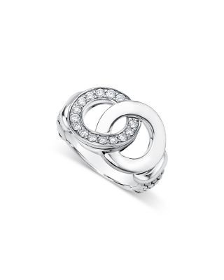 Lagos Sterling Silver Signature Caviar Diamond Interlocking Ring