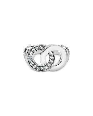 Lagos Sterling Silver Signature Caviar Diamond Interlocking Ring