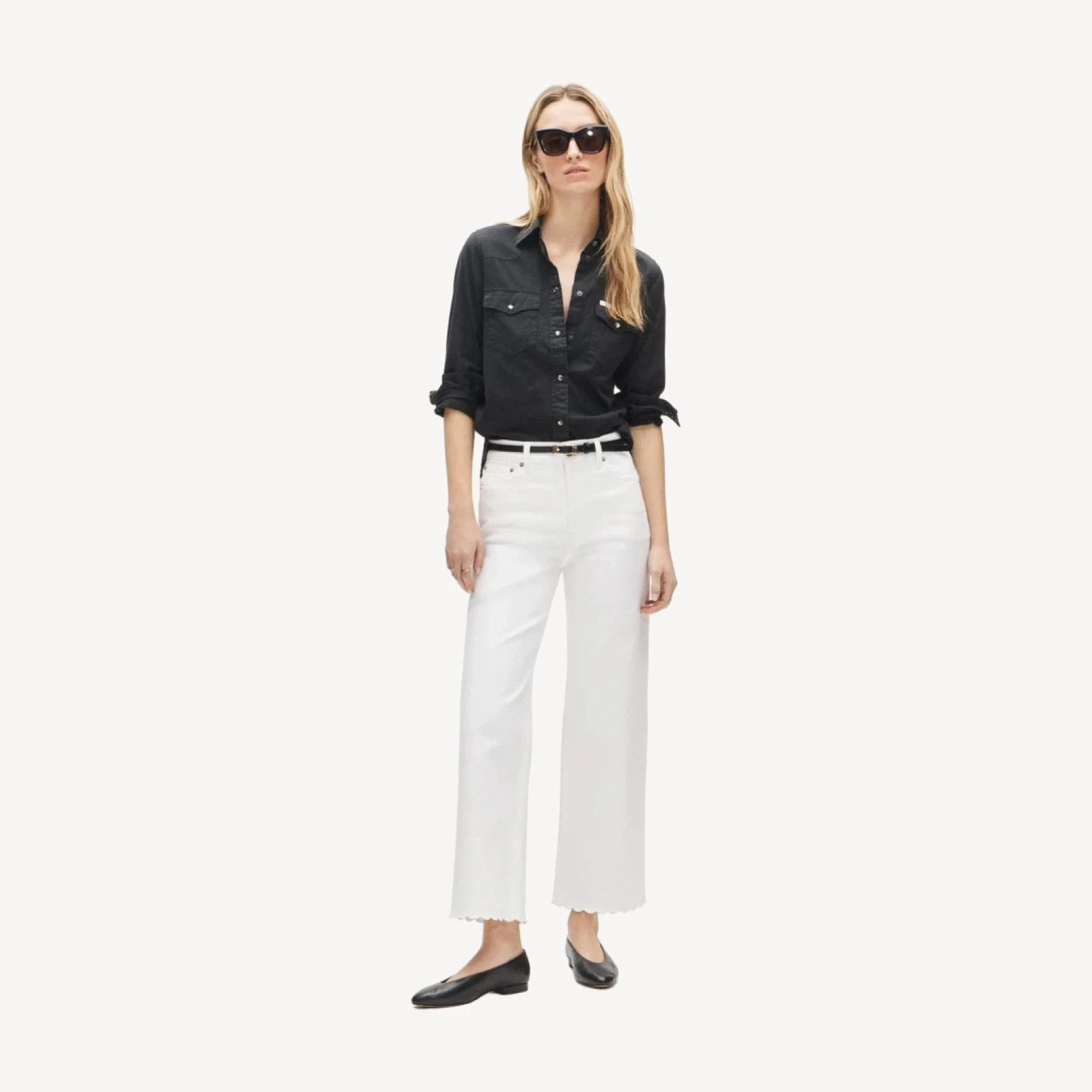 Scallop-trim slim-wide jean