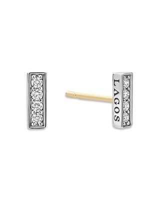 Lagos Sterling Silver Caviar Spark Diamond Linear Stud Earrings