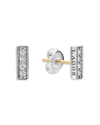 Lagos Sterling Silver Caviar Spark Diamond Linear Stud Earrings
