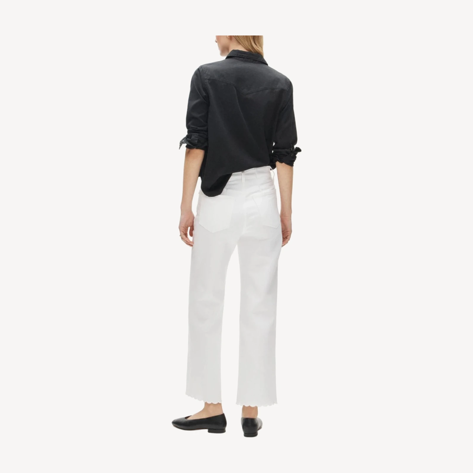Scallop-trim slim-wide jean