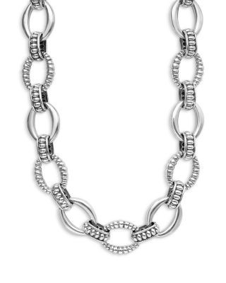 Lagos Sterling Silver Signature Caviar Oval Fluted Link Necklace, 18