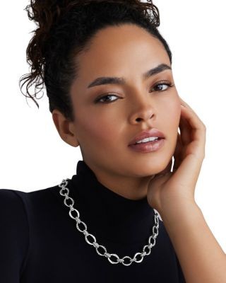 Lagos Sterling Silver Signature Caviar Oval Fluted Link Necklace, 18