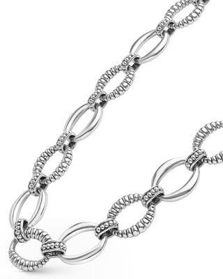 Lagos Sterling Silver Signature Caviar Oval Fluted Link Necklace, 18