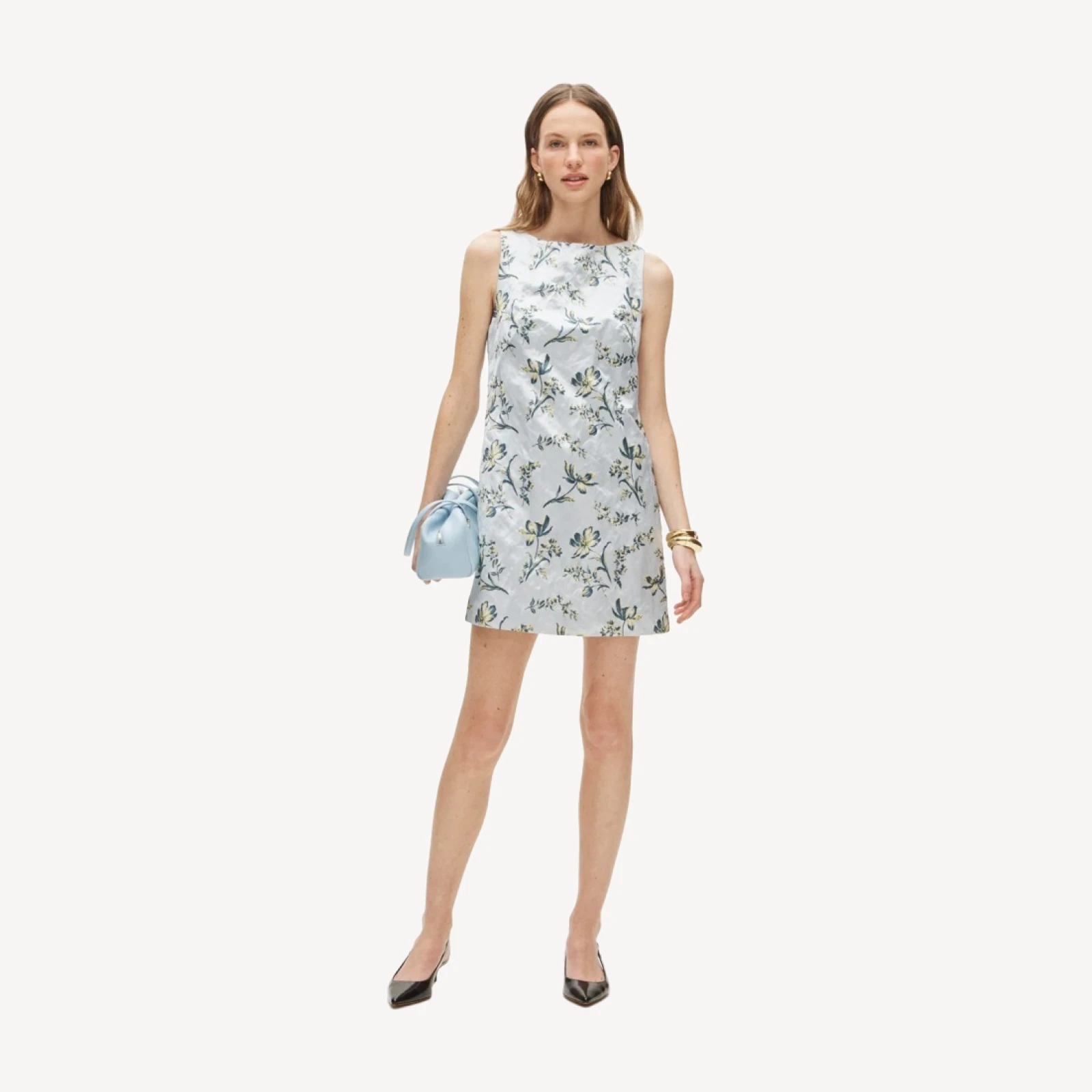 Collection shift dress in lotus-print memory satin
