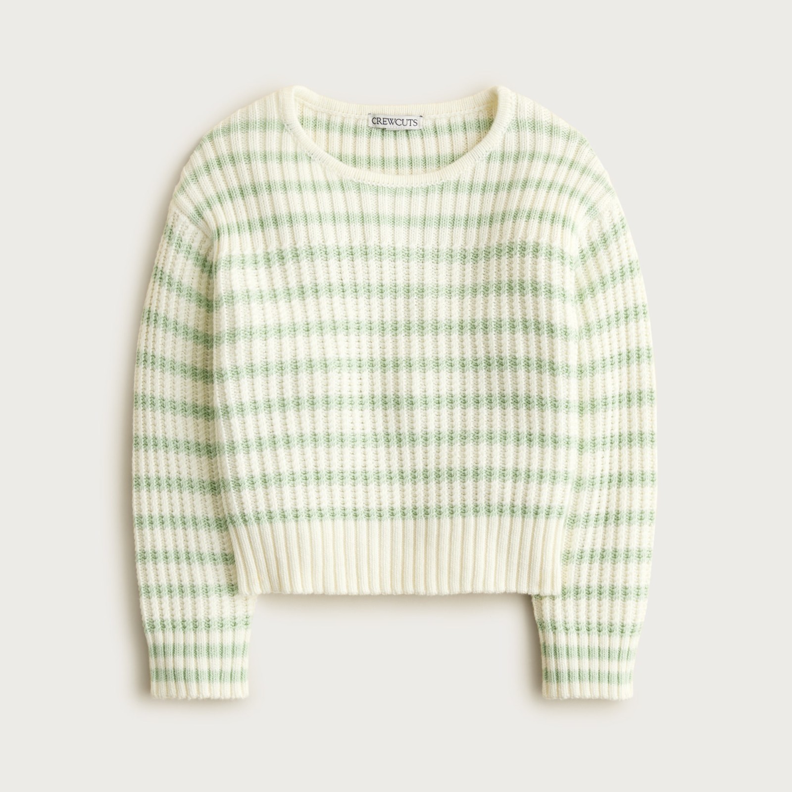 Girls' ribbed cotton crewneck sweater in stripe