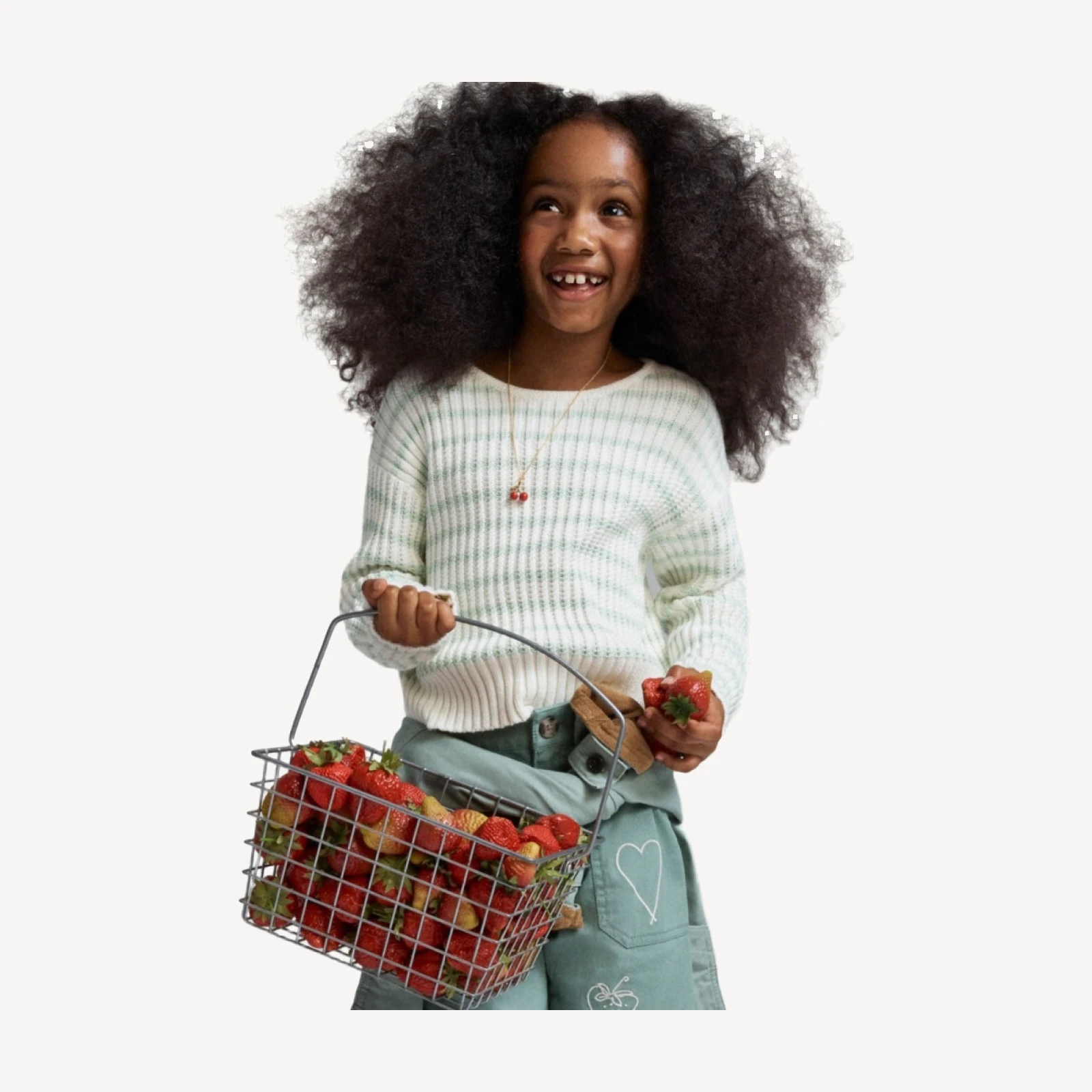 Girls' ribbed cotton crewneck sweater in stripe