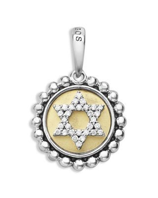 Lagos 18K Yellow Gold & Sterling Silver Signature Caviar Diamond Star of David Bead Frame Pendant, 0.12 tcw