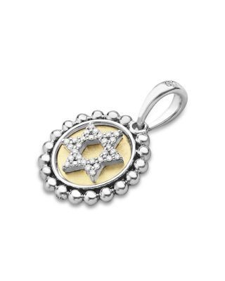 Lagos 18K Yellow Gold & Sterling Silver Signature Caviar Diamond Star of David Bead Frame Pendant, 0.12 tcw