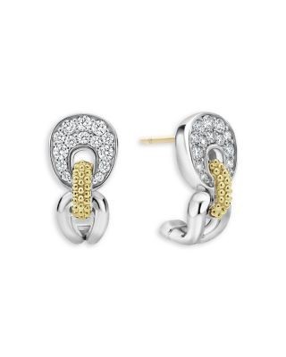 Lagos 18K Yellow Gold & Sterling Silver Caviar Lux Diamond Curved Earrings