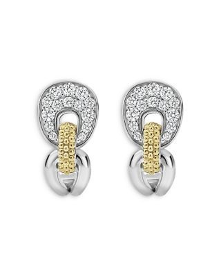 Lagos 18K Yellow Gold & Sterling Silver Caviar Lux Diamond Curved Earrings