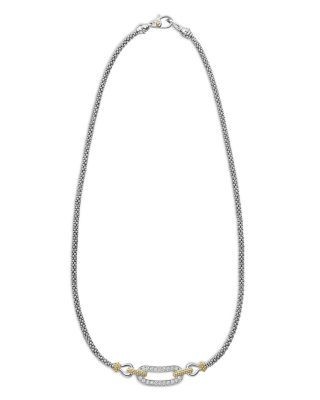 Lagos 18K Yellow Gold & Sterling Silver Caviar Lux Diamond Clip Collar Necklace, 17