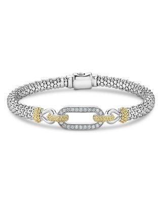 Lagos 18K Yellow Gold & Sterling Silver Caviar Lux Diamond Clip Caviar Bead Bracelet