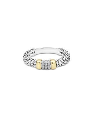 Lagos 14K Yellow Gold & Sterling Silver Signature Caviar Diamond Pave Station Ring, 0.07 tcw