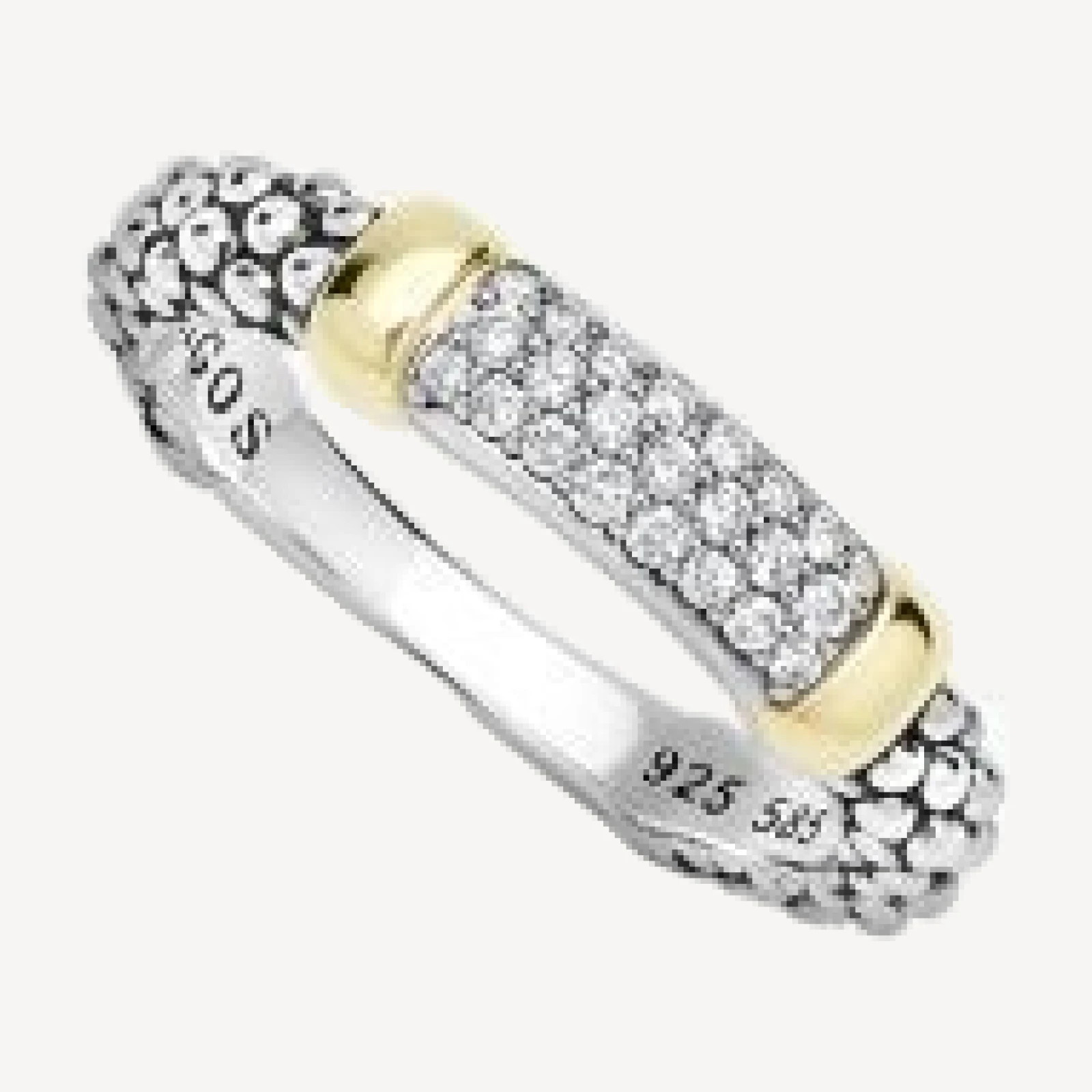 Lagos 14K Yellow Gold & Sterling Silver Signature Caviar Diamond Pave Station Ring, 0.19 tcw