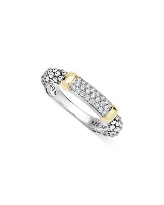 Lagos 14K Yellow Gold & Sterling Silver Signature Caviar Diamond Pave Station Ring, 0.19 tcw