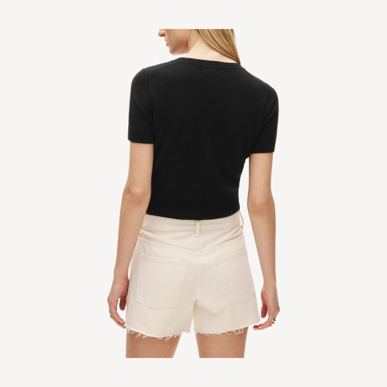 Mid-rise A-line denim short in ecru
