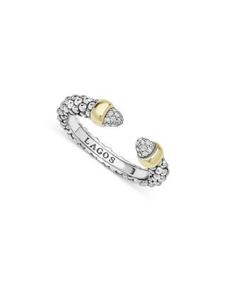Lagos 14K Yellow Gold & Sterling Silver Signature Caviar Diamond Stack Ring, 0.05 tcw