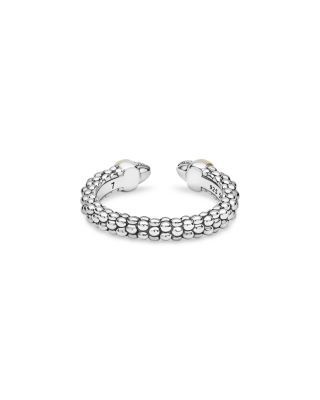 Lagos 14K Yellow Gold & Sterling Silver Signature Caviar Diamond Stack Ring, 0.05 tcw