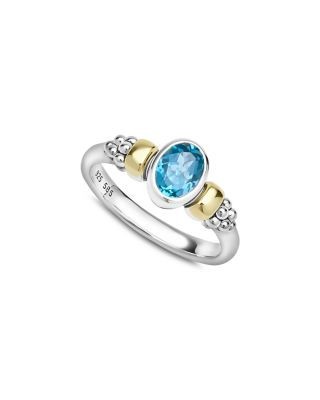 Lagos 14K Yellow Gold & Sterling Silver Signature Caviar Topaz Oval Ring