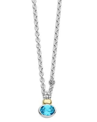 Lagos 14K Yellow Gold & Sterling Silver Signature Caviar Topaz Pendant Necklace, 18
