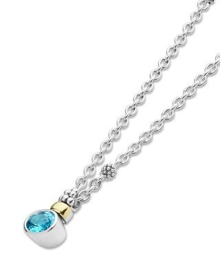 Lagos 14K Yellow Gold & Sterling Silver Signature Caviar Topaz Pendant Necklace, 18