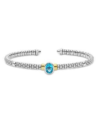 Lagos Sterling Silver Signature Caviar Topaz Mini Versa Cuff Bangle Bracelet
