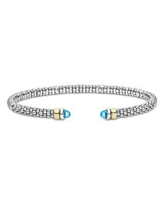 Lagos 14K Yellow Gold & Sterling Silver Signature Caviar Gemstone Cuff Bracelet