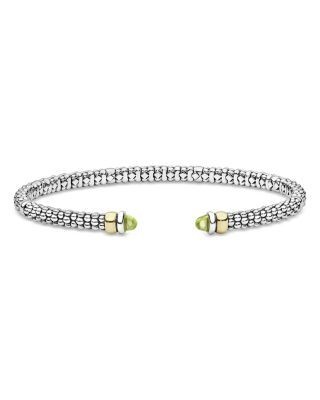 Lagos Sterling Silver & 14K Yellow Gold Signature Caviar Red Garnet Cuff Bracelet