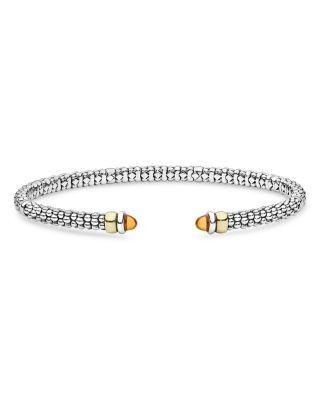 Lagos 14K Yellow Gold & Sterling Silver Signature Caviar Gemstone Cuff Bracelet