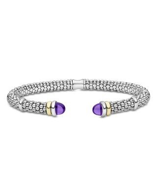 Lagos Sterling Silver & 18K Yellow Gold Signature Caviar Amethyst Cuff Bracelet