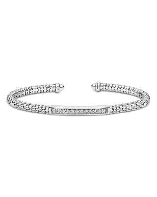 Lagos Sterling Silver Caviar Spark Diamond Cuff Bracelet