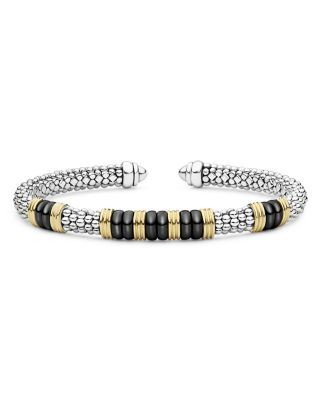 Lagos Sterling Silver & 18K Yellow Gold Blue Caviar Five Station Cuff Bracelet