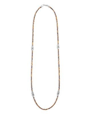 Lagos Sterling Silver Signature Caviar Tiger Eye Station Necklace, 18