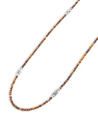 Lagos Sterling Silver Signature Caviar Tiger Eye Station Necklace, 18