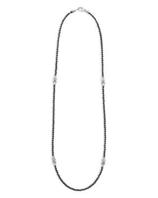 Lagos Sterling Silver Signature Caviar Black Agate Station Necklace, 18