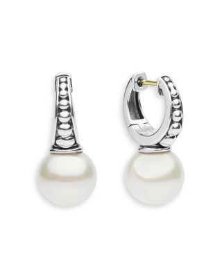 Lagos Sterling Silver Cultured Freshwater Pearl Luna Pearl Drop Huggie Hoop Earrings
