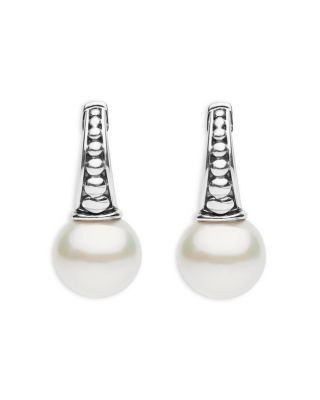 Lagos Sterling Silver Cultured Freshwater Pearl Luna Pearl Drop Huggie Hoop Earrings