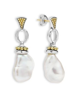 Lagos 18K Yellow Gold & Sterling Silver Cultured Freshwater Pearl Luna Caviar Drop Earrings
