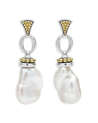 Lagos 18K Yellow Gold & Sterling Silver Cultured Freshwater Pearl Luna Caviar Drop Earrings