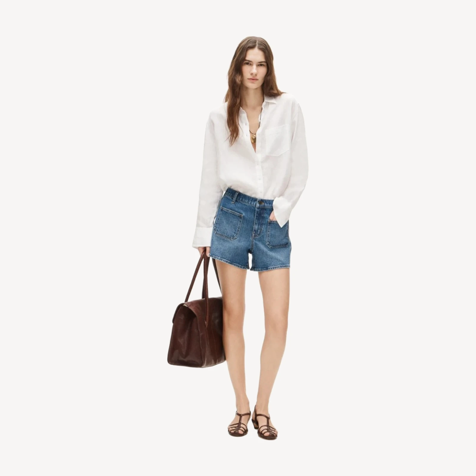 Patch-pocket denim short